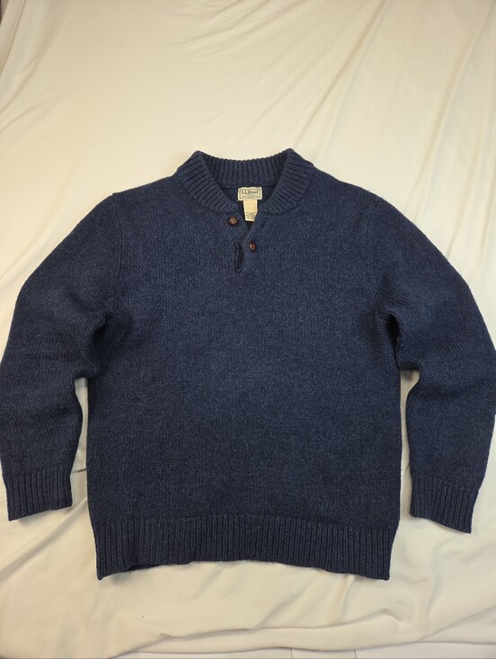 L.L. Bean Other - L.L. Bean VTG Classic Rag Wool Henley Navy Button Neck Sweater Men's M-Reg